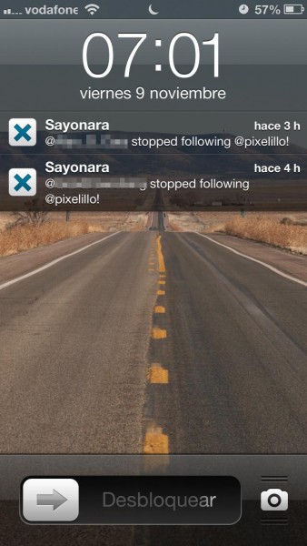 Notificación de unfollow de la app Sayonara